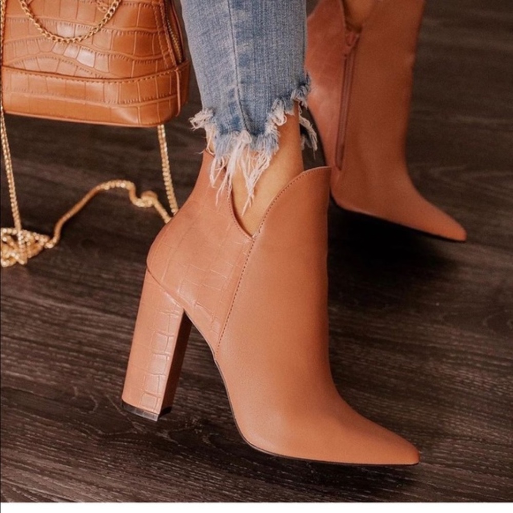 Mocha Ankle Booties with Embossed Detailing